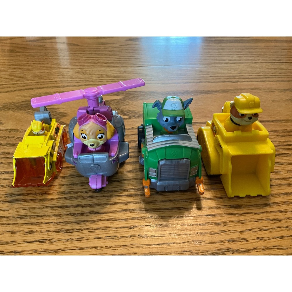 Paw Patrol Toy Vehicle Lot Skye Rocky Rubble Helicopter Bulldozer Truck 4pc